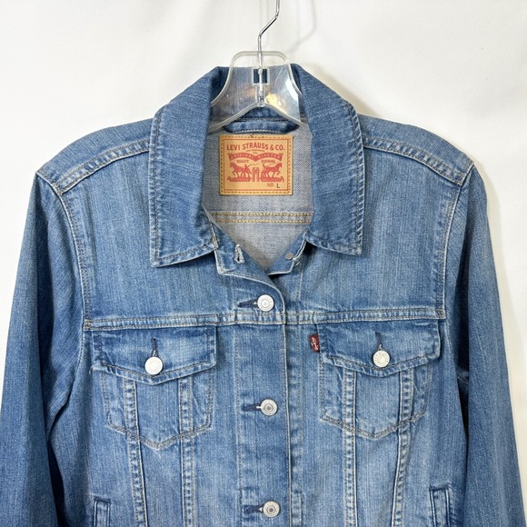 Levis Size Large Denim Jacket Blue Jean Classic Trucker Womens Ranch Country 481 - Picture 3 of 11